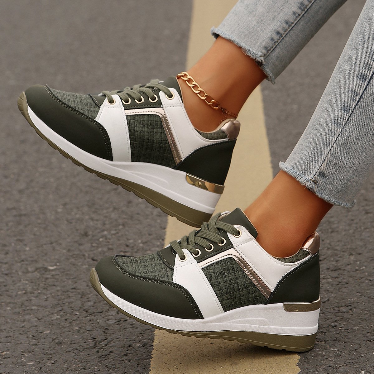 Colorblock Schnürsneaker mit dicker Sohle und PU-Obermaterial | Ideal für alle Jahreszeiten