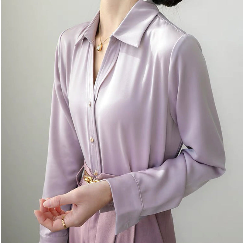 Damen Langärmliges Unifarbenes Polyester Hemd | Ideal für Alle Jahreszeiten