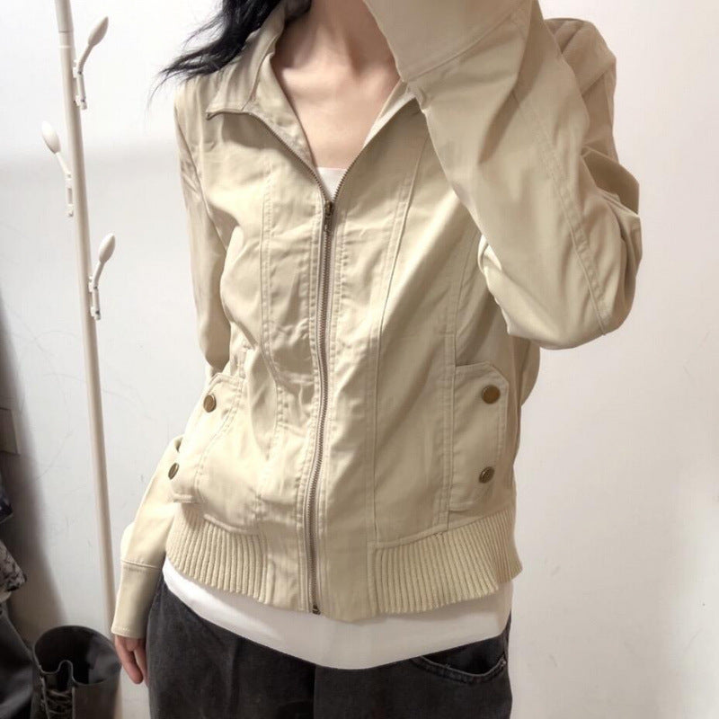 Frühherbst Amerikanische Retrojacke aus Polyester mit Langen Ärmeln | Ideal für den Frühling