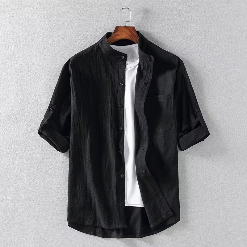 Herren Kurzarm Leinenmischung Cardigan-Hemd Ideal für den Sommer