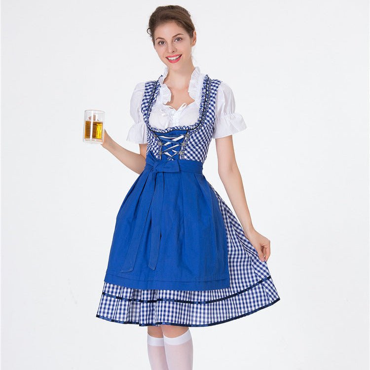 Deutsches Bierfest Kellnerin Dirndl Kostüm in Rot Grün oder Blau | Ideal für Festivals