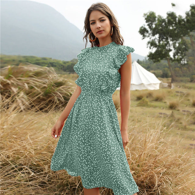 Polka Dot Chiffon Maxi Kleid mit Lockerer Taille | Ideal für Sommer
