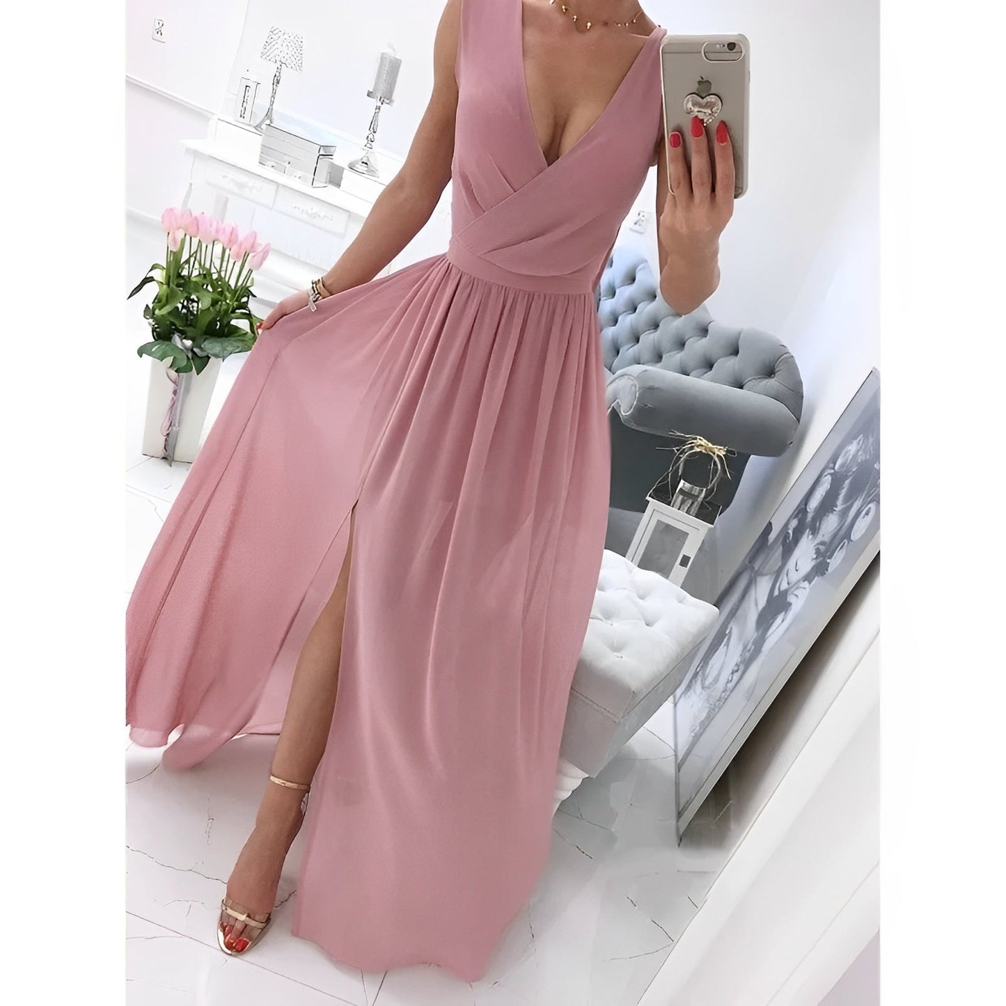 Ärmelloses Weißes Maxikleid mit Holzknöpfen | Perfekt für Frühling & Sommer