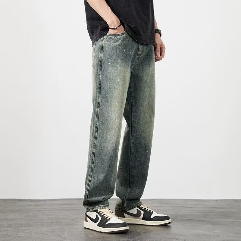 Herren Jeans mit Hoher Taille und Used-Look im Geraden Schnitt I Ideal für Frühling und Herbst
