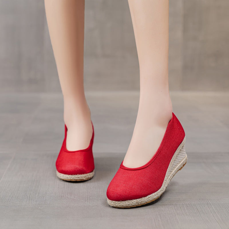 Atmungsaktive Leinen Pumps mit Niedrigem Schnitt und Hohem Absatz | Ideal für Frühling, Sommer und Herbst