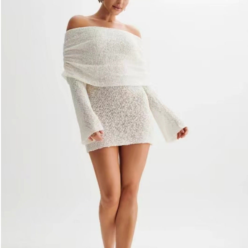 Strickkleid mit Boootsausschnitt und langen Ärmeln Ideal für Frühling und Herbst