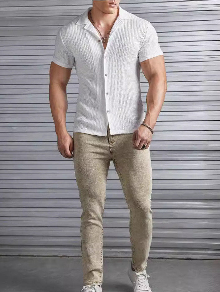 Herren Slim Fit Waffel-T-Shirt mit kurzen Ärmeln Ideal für den Sommer