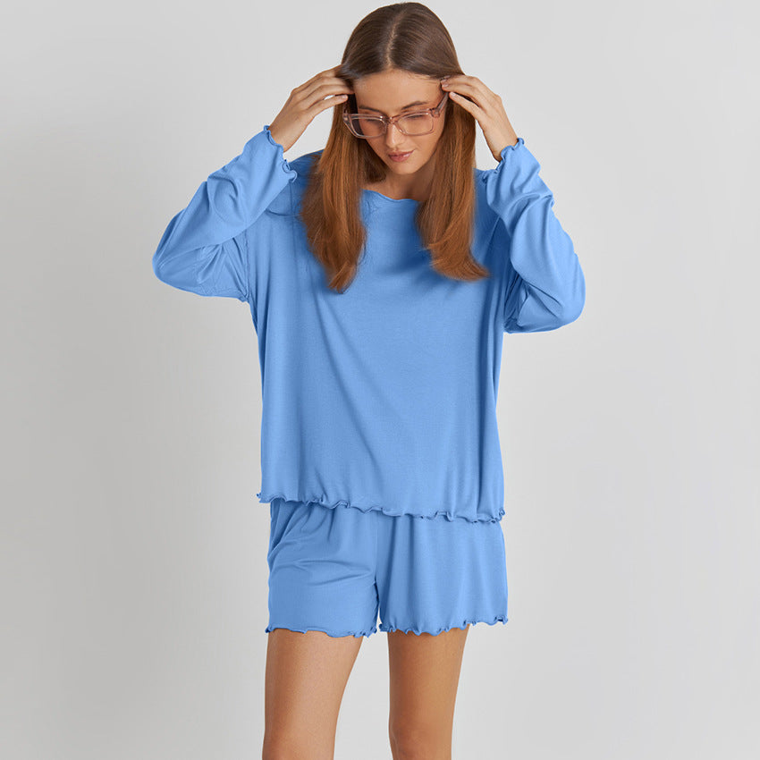 Langarm Rayon Schlafanzug Set mit Shorts | Ideal für den Frühling