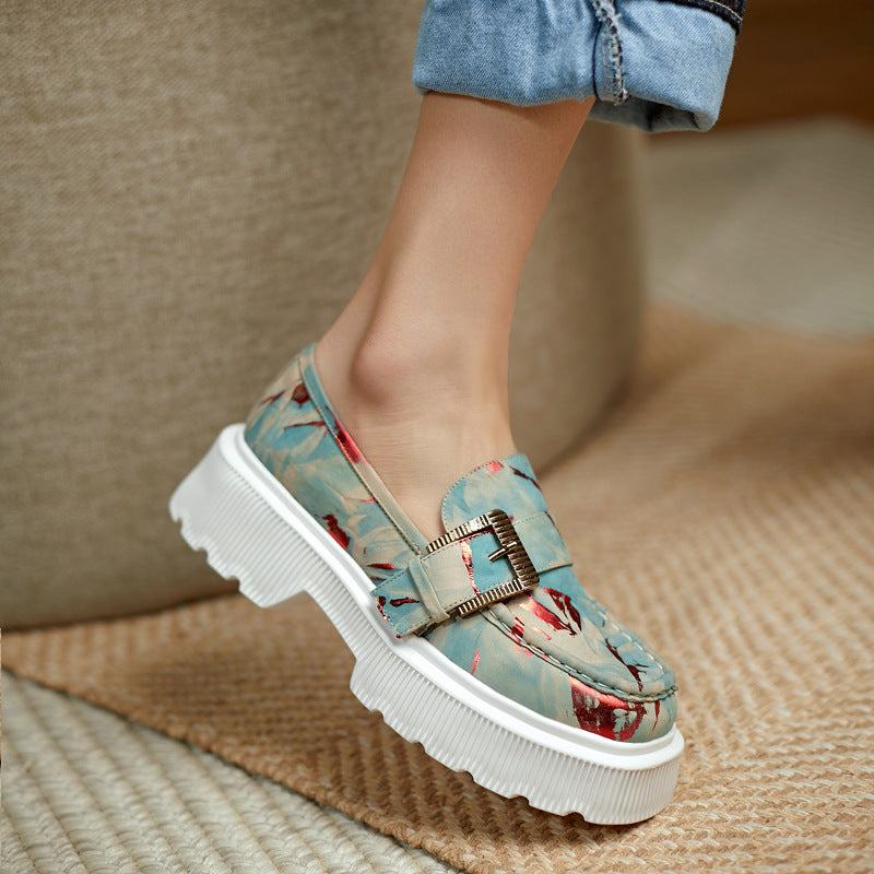 Plateau-Lederschuhe mit Hohldesign und Schnalle | Ideal für Frühling und Herbst