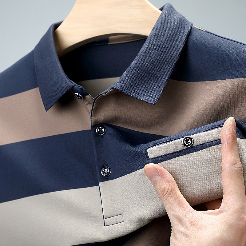 Herren Colorblock Gestreiftes Langarm Hemd mit Kragen | Ideal für Frühling und Herbst