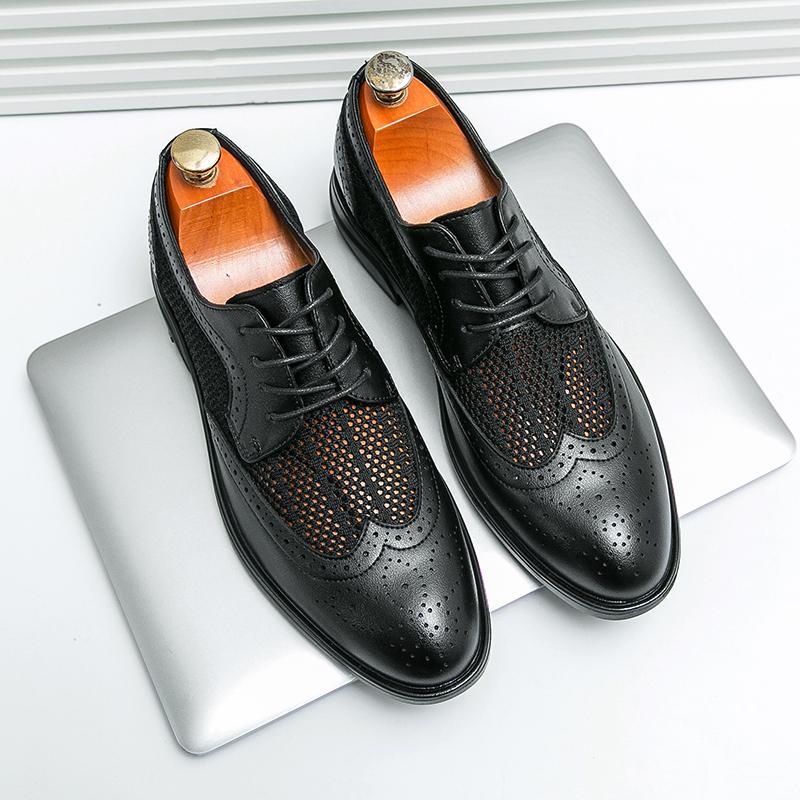 Herren Atmungsaktive Leder Business Schuhe mit Rundem Zeh | Ideal für Frühling Sommer und Herbst