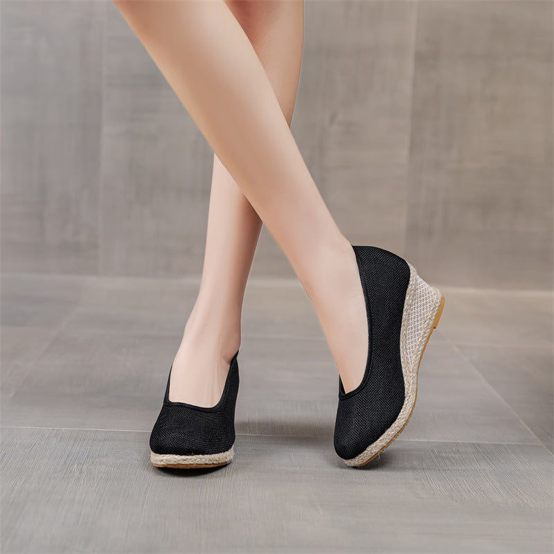 Atmungsaktive Leinen Pumps mit Niedrigem Schnitt und Hohem Absatz | Ideal für Frühling, Sommer und Herbst