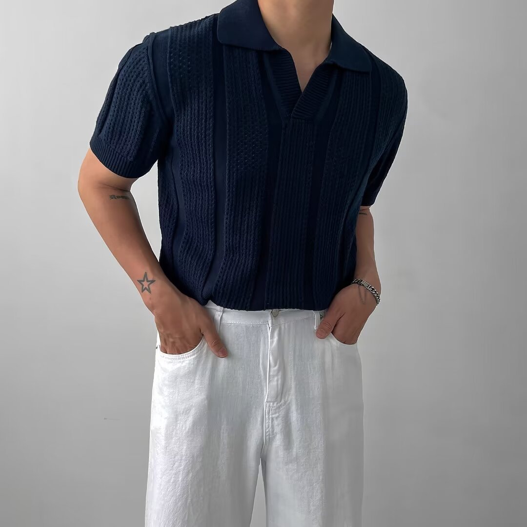 Herren Strick-Mesh Kurzarm Polo-Shirt | Ideal für den Sommer