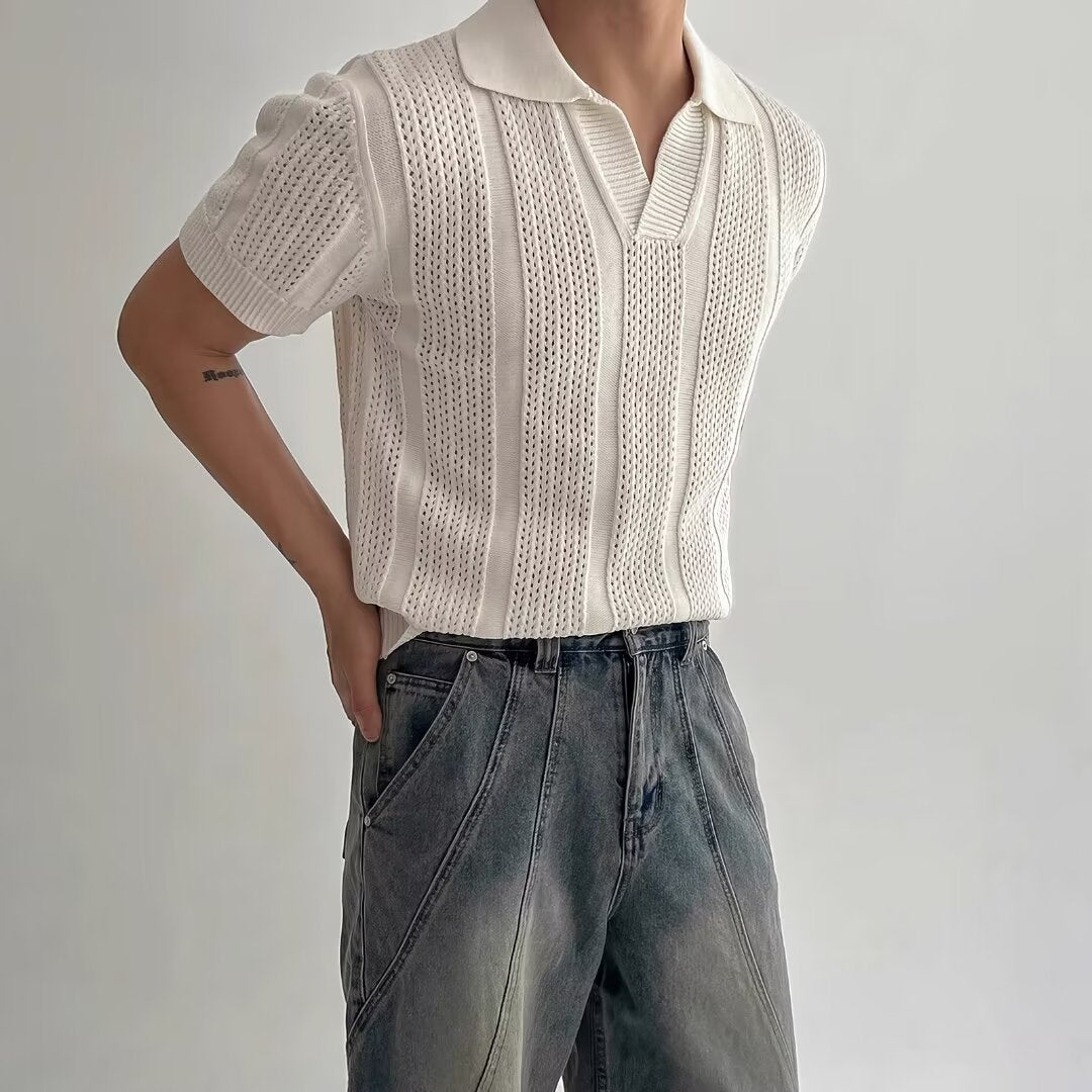 Herren Strick-Mesh Kurzarm Polo-Shirt | Ideal für den Sommer