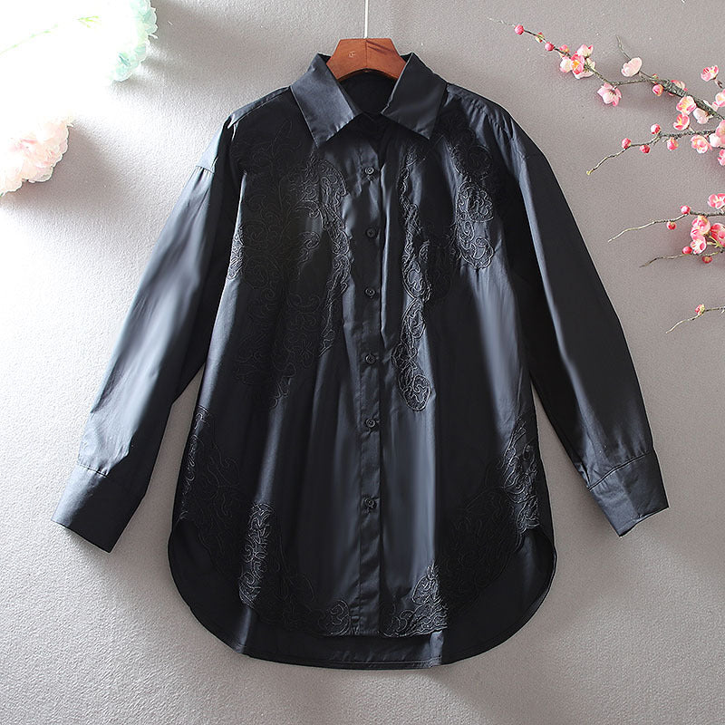 Damen Besticktes Hohles Mesh Oversized Langarm Top | Ideal für Alle Jahreszeiten