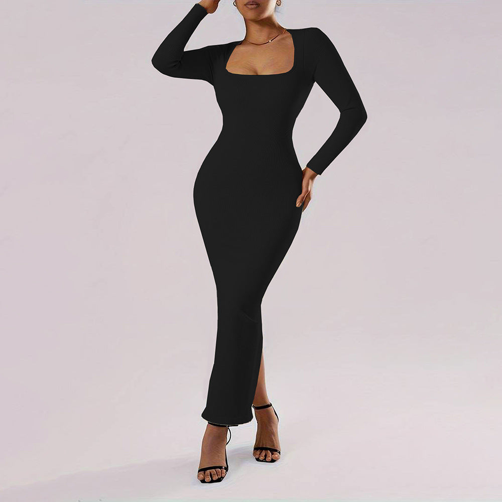 Kleid mit quadratischem Ausschnitt und langen Ärmeln | Ideal für Herbst und Winter