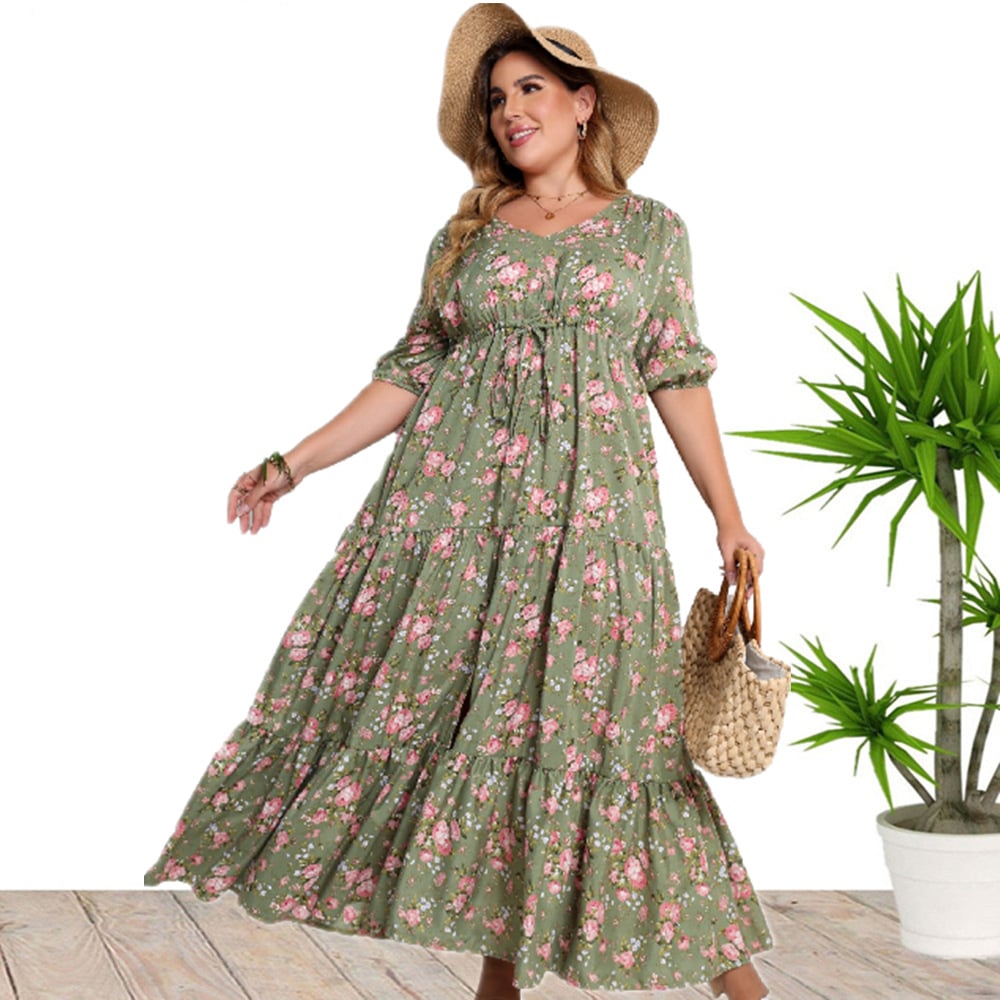 Bohemian Blumendruck Lockeres Kleid mit halben Ärmeln | Ideal für Frühling und Sommer