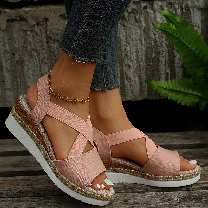 Keilsandalen mit Kreuzriemen und Plateau Hanfabsatz | Ideal für Sommer
