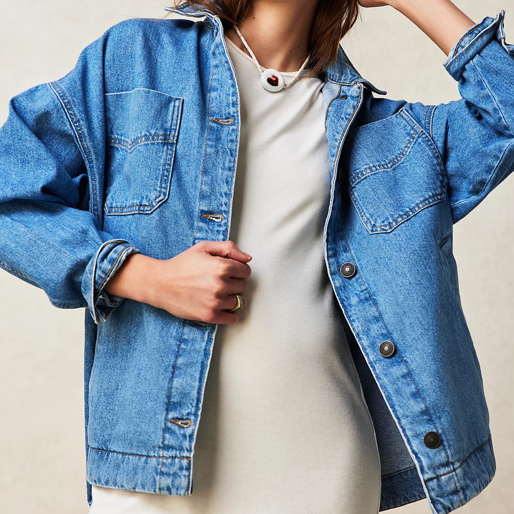 Locker Geschnittene Jeansjacke mit Stickerei für Damen | Ideal für Frühling und Herbst