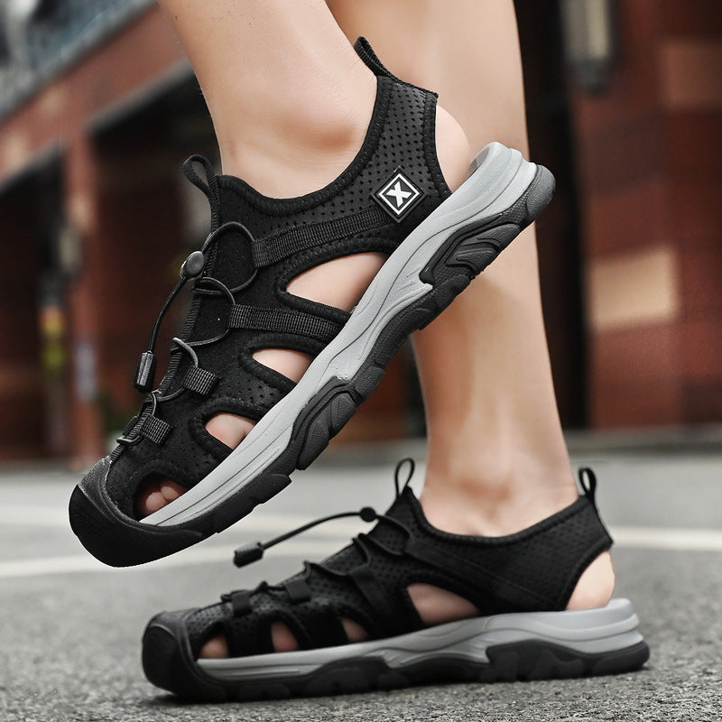 Stoffobermaterial Atmungsaktive Zehenschutz Sandalen mit Elastischem Band | Ideal für den Sommer