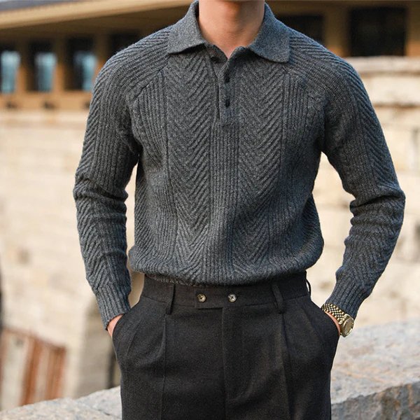 Strickpullover mit Button-Down-Kragen für Männer Ideal für Winter