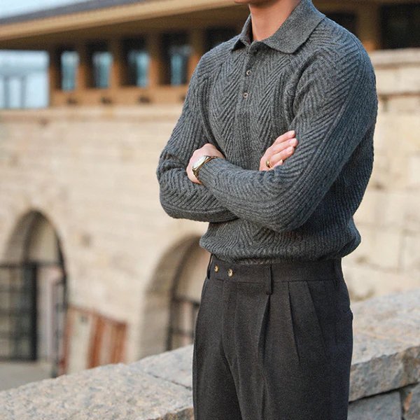 Strickpullover mit Button-Down-Kragen für Männer Ideal für Winter