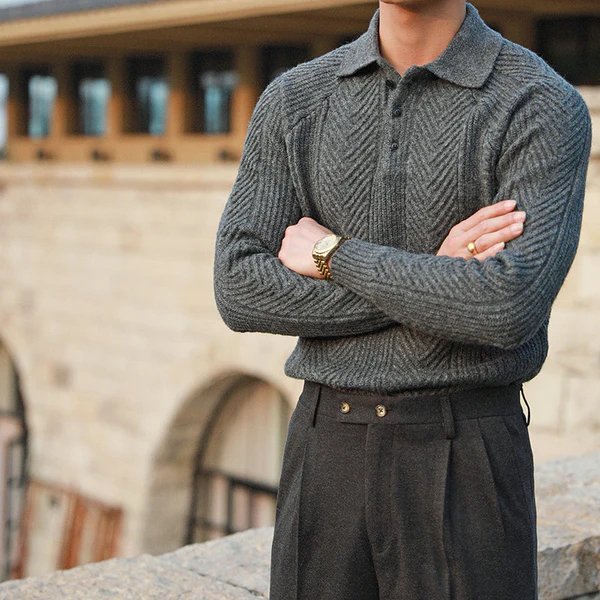 Strickpullover mit Button-Down-Kragen für Männer Ideal für Winter