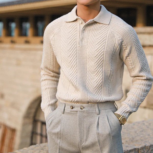 Strickpullover mit Button-Down-Kragen für Männer Ideal für Winter
