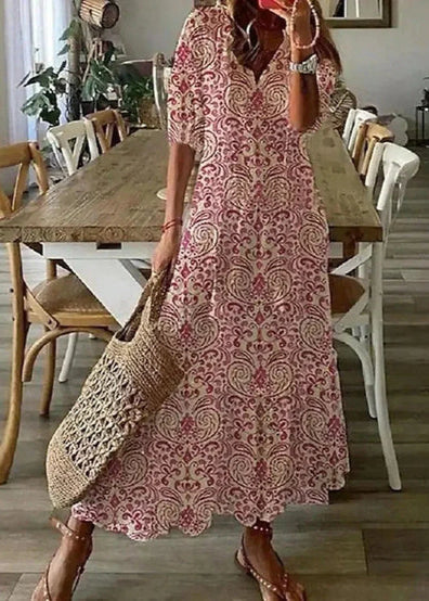 Floral Print Langes Kleid mit Kordelzug-Taille | Ideal für den Sommer