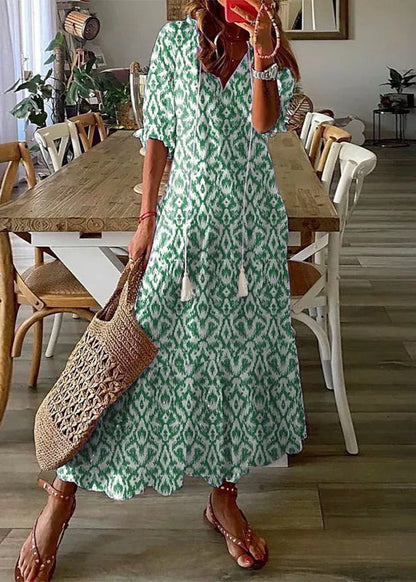 Floral Print Langes Kleid mit Kordelzug-Taille | Ideal für den Sommer