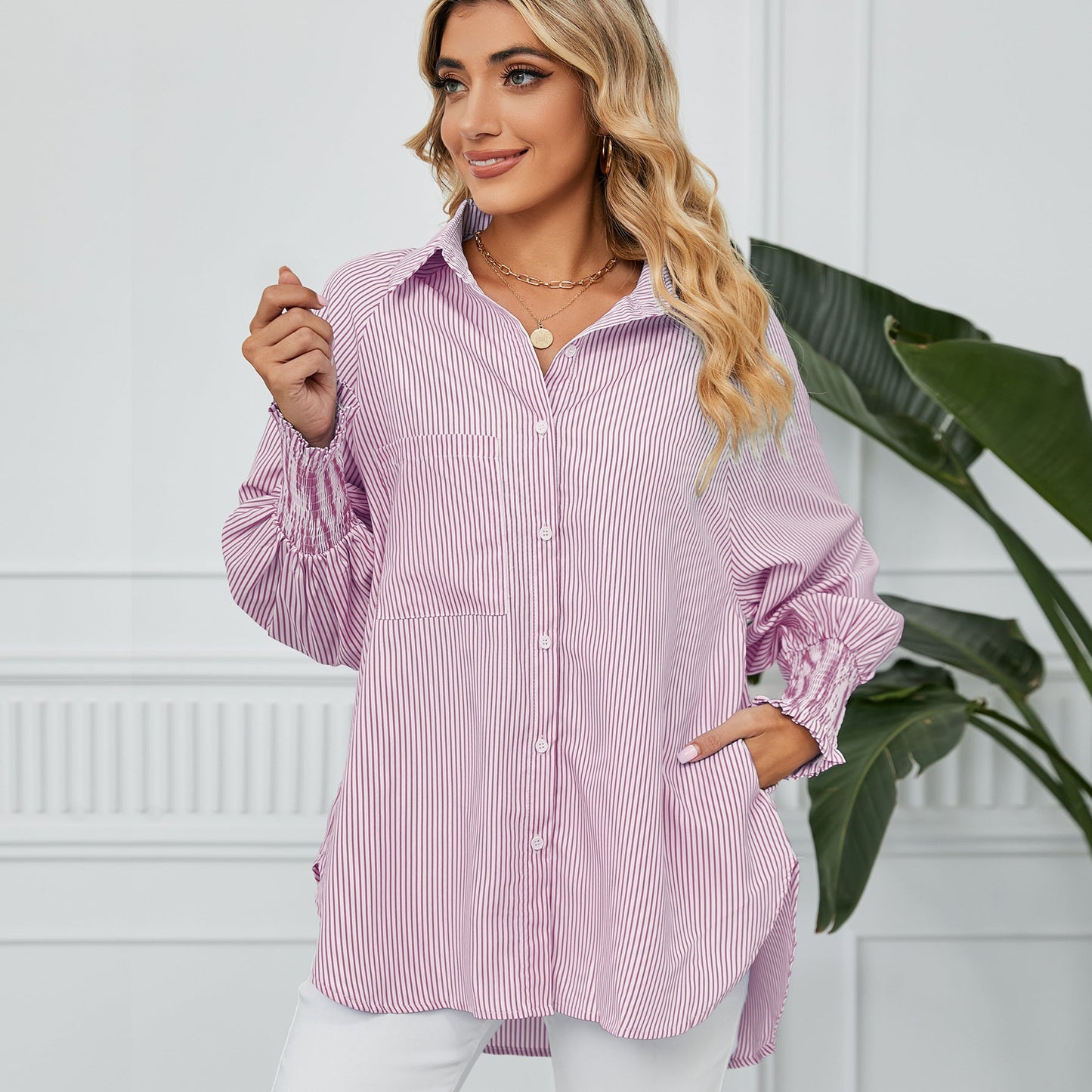 Faltenmanschetten Streifen Langarmshirt | Ideal für Frühling und Herbst