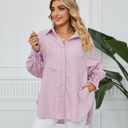 Faltenmanschetten Streifen Langarmshirt | Ideal für Frühling und Herbst