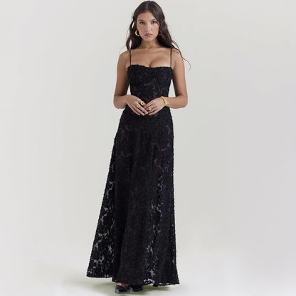 Spitzen A-Linien Langkleid mit Spaghetti-Trägern und Hoher Taille | Ideal für Sommer