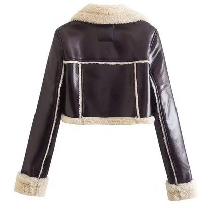Kurze Jacke mit Kunstpelz-Revers und langen Ärmeln | Ideal für Herbst und Winter