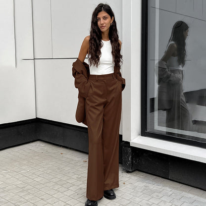 Blazer und Weitbeinige Hose aus Polyester in Unifarbe | Ideal für Frühling und Herbst