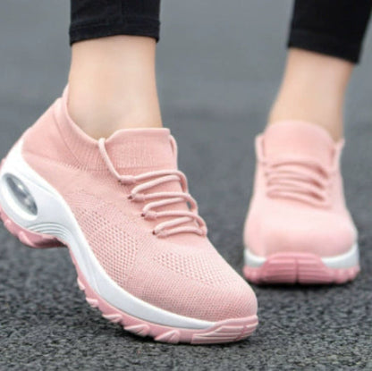 Atmungsaktive Damen-Laufschuhe aus Flyknit mit Wasserdichter Plattform und Mittlerem Absatz | Ideal für Frühling Sommer Herbst
