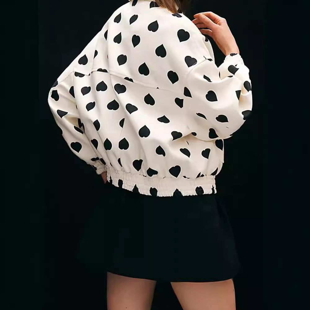 Polyesterjacke mit Herzmuster Reverskragen Reißverschluss und Taschen | Ideal für Frühling und Herbst        4.1-mini