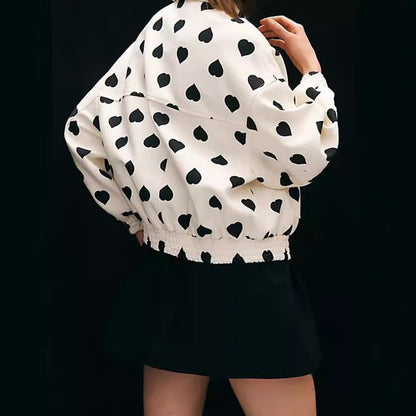 Polyesterjacke mit Herzmuster Reverskragen Reißverschluss und Taschen | Ideal für Frühling und Herbst        4.1-mini