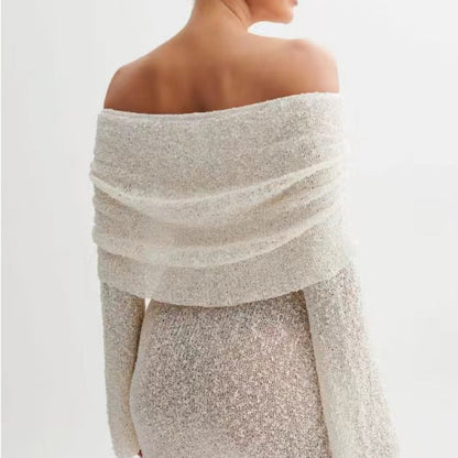 Strickkleid mit Boootsausschnitt und langen Ärmeln Ideal für Frühling und Herbst