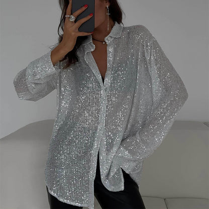 Pailletten Revers Langarmshirt | Ideal für Herbst