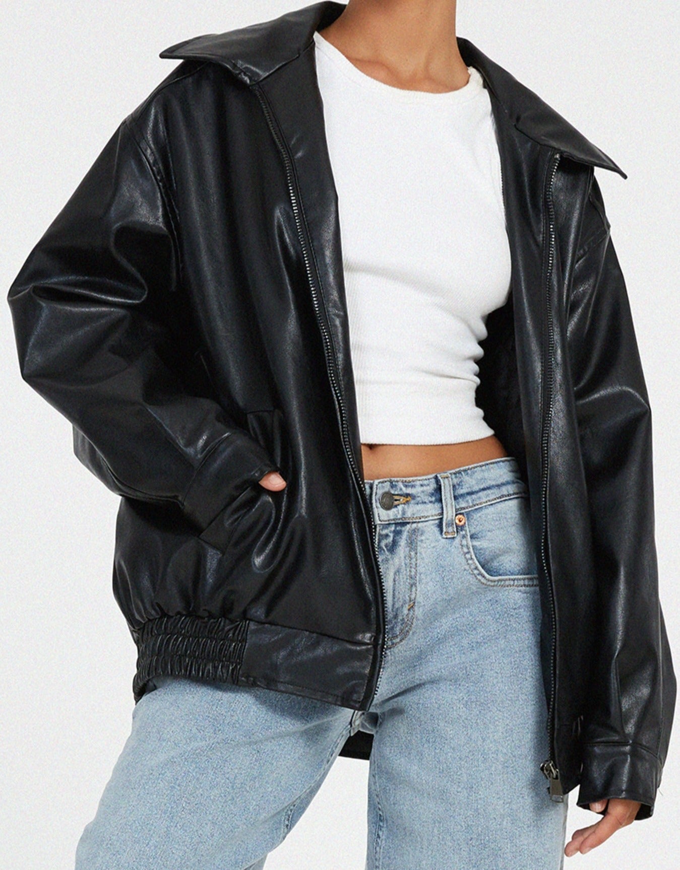 Oversized Kunstlederjacke mit lockerem Schnitt | Ideal für Frühling & Herbst