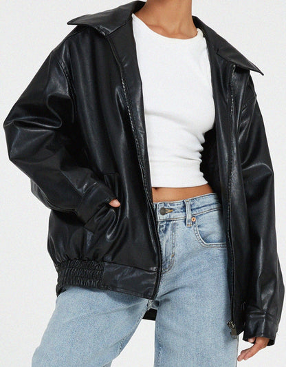 Oversized Kunstlederjacke mit lockerem Schnitt | Ideal für Frühling & Herbst