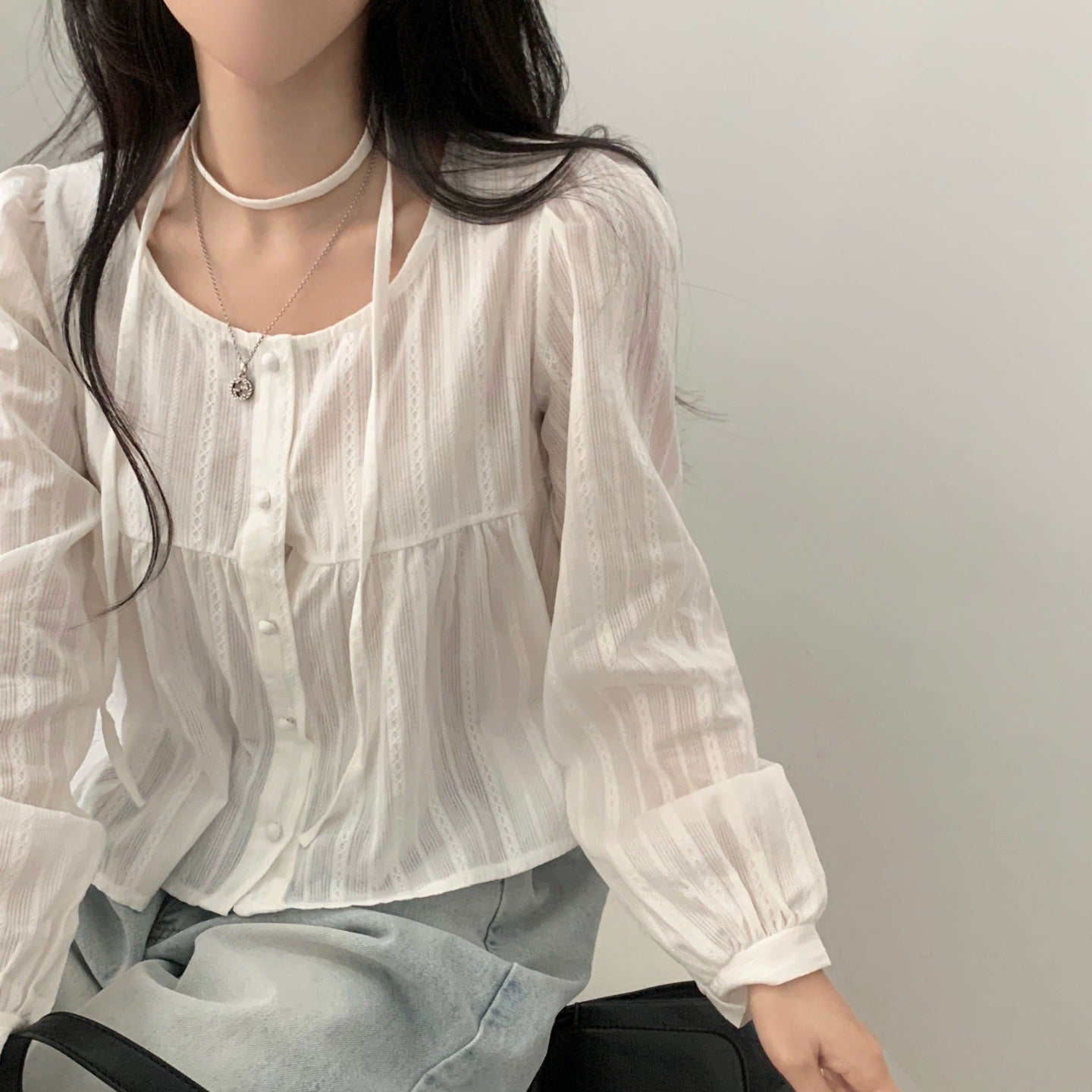 Damen Einreihiges Langarm Baumwollhemd mit Schleifen-Design | Ideal für Alle Jahreszeiten