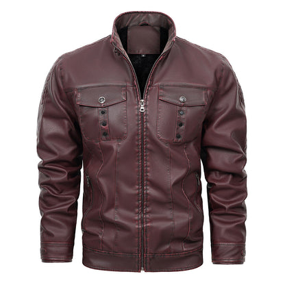 Herrenjacke aus PU-Leder mit Pattentaschen | Ideal für Frühling und Herbst