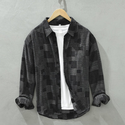 Jacquard Color Block Denim Langarmshirt | Ideal für Frühling und Herbst