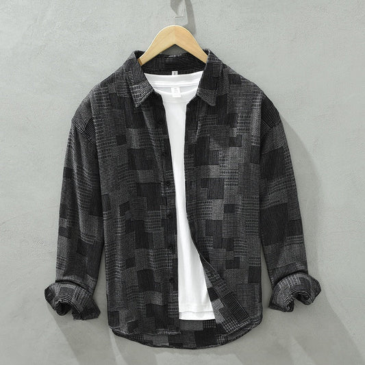 Jacquard Color Block Denim Langarmshirt | Ideal für Frühling und Herbst