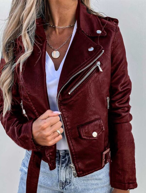 Kurze Bikerjacke mit Stehkragen und Reißverschluss-Details | Ideal für Frühling und Herbst
