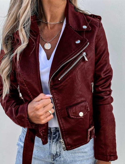 Kurze Bikerjacke mit Stehkragen und Reißverschluss-Details | Ideal für Frühling und Herbst