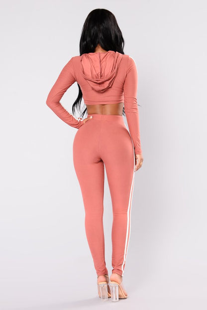 Damen Trainingsanzug mit Crop-Top-Hoodie und Slim-Fit-Hose | Ideal für Frühling und Herbst