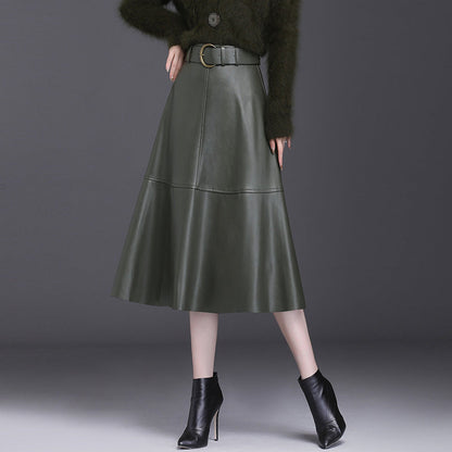 PU Leder A-Linien Faltenrock Lang mit Hoher Taille | Ideal für Herbst und Winter